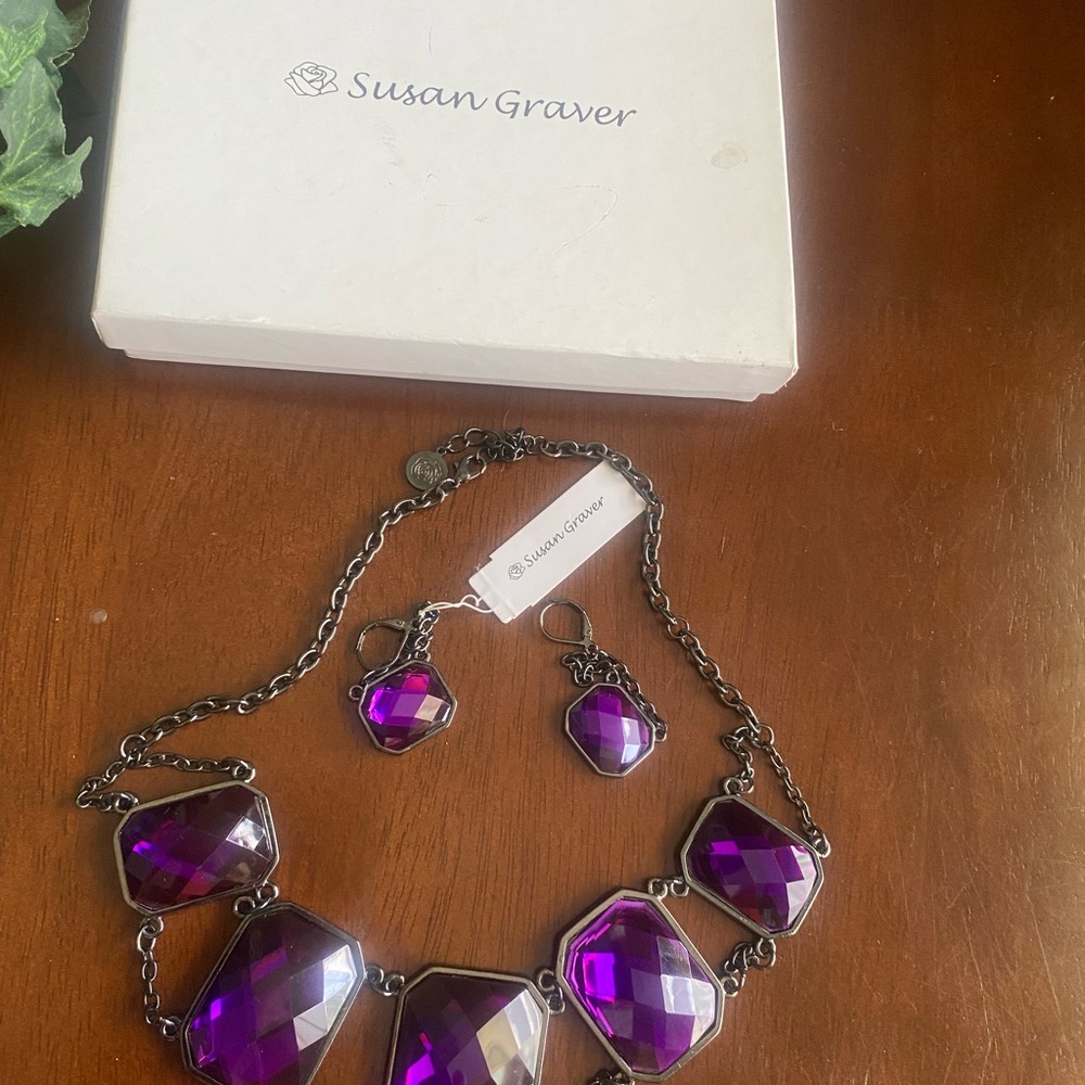 Susan Graver Purple Statement Necklace with Faceted Gemstones